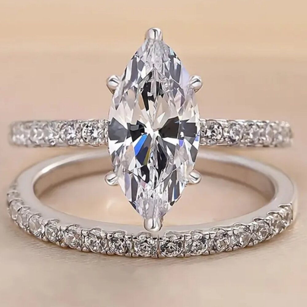 4 Carat Marquise Cut Lab Created Cubic Zirconia 14k White Gold Plated